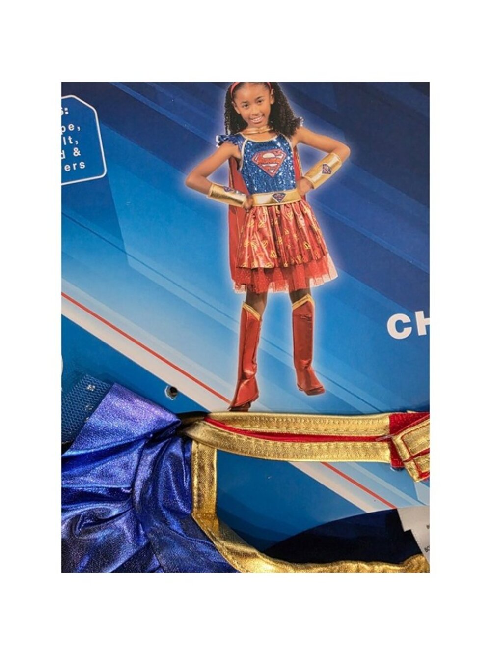 NWT Girls Sz XS 3T/4T Super Girl Halloween Costume Dress with Cape Boot Covers - Picture 3 of 7